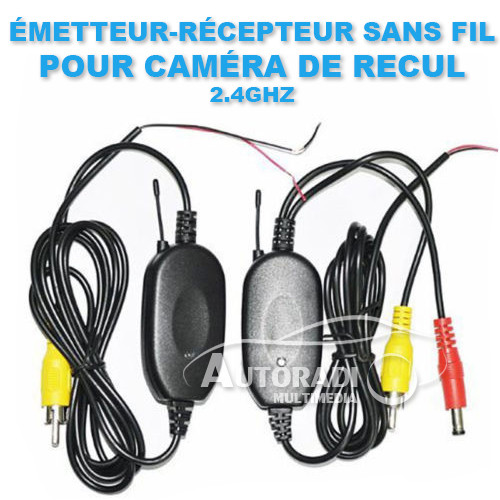 ÉMETTEUR-RÉCEPTEUR sans fil 2.4Ghz RCA 12V pour Caméra de Recul.