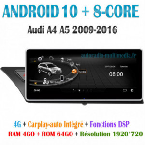 Autoradio Android 10 processeur 8-core, Carplay/ Android Auto pour Audi a4 A5 2009-2016